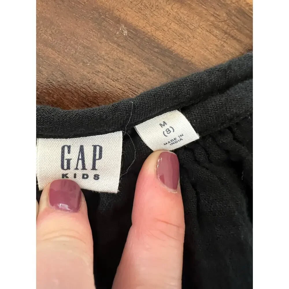 Gap Girls Summer Dress, Black, Button Down, Medium/8, 100% Cotton, Pockets